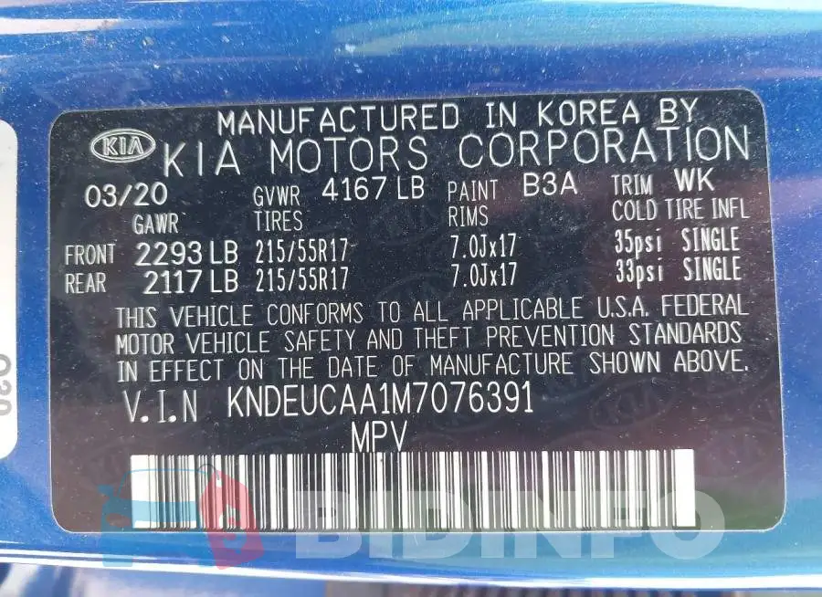 KNDEUCAA1M7076391 Photo# 9