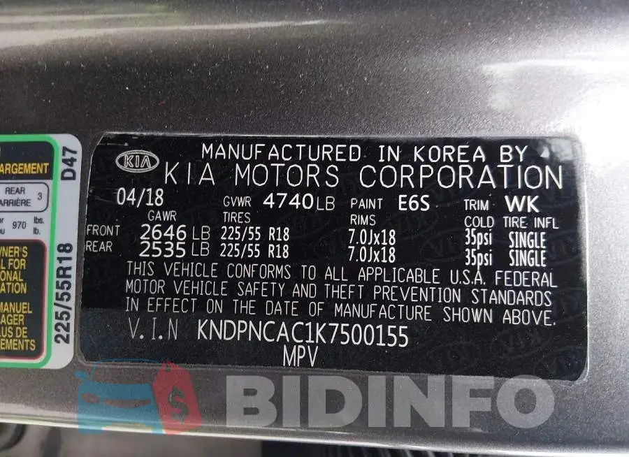 KNDPNCAC1K7500155 Photo# 9