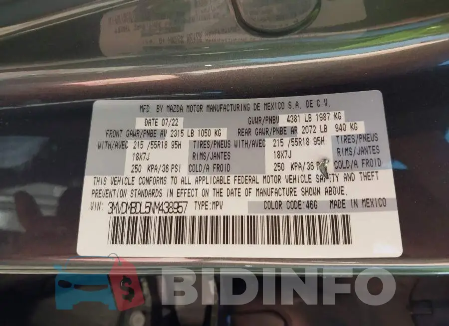 3MVDMBDL5NM438957 Photo# 9