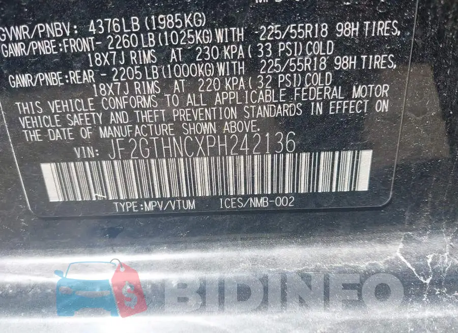 JF2GTHNCXPH242136 Photo# 9