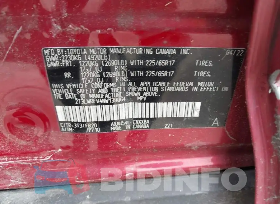 2T3LWRFV4NW138064 Photo# 9
