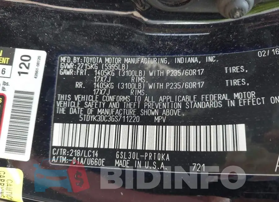5TDYK3DC3GS711220 Photo# 9