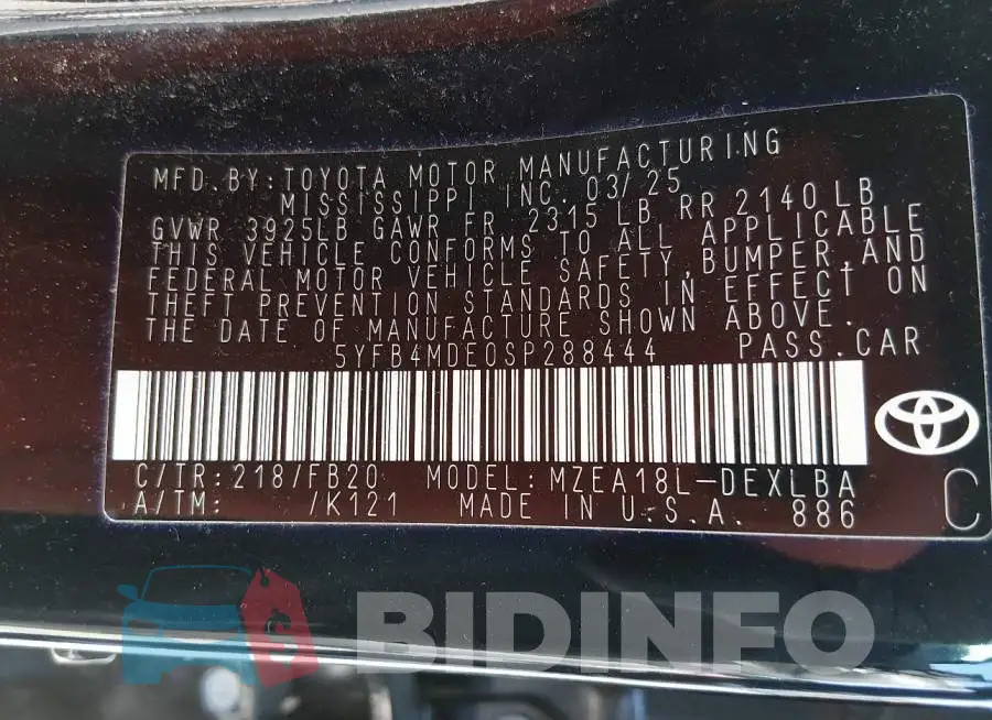 5YFB4MDE0SP288444 Photo# 9