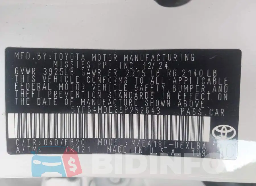 5YFB4MDE2SP252643 Photo# 9