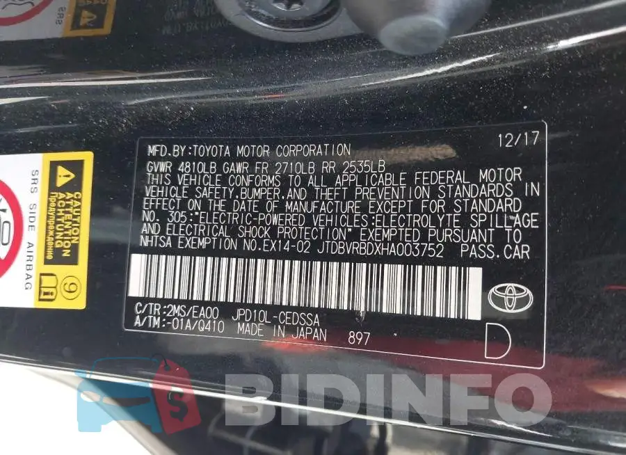 JTDBVRBDXHA003752 Photo# 9