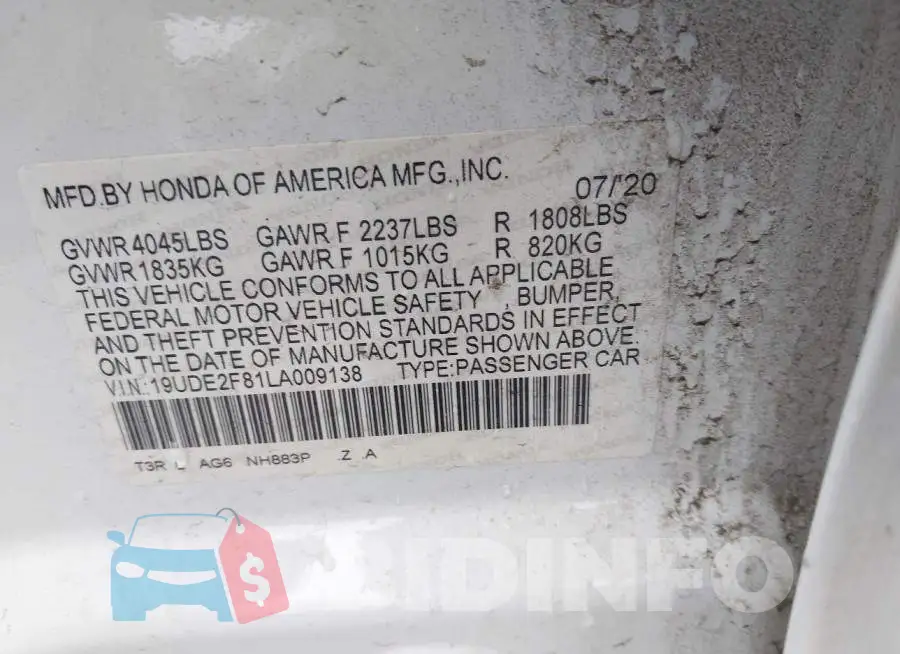 19UDE2F81LA009138 Photo# 9