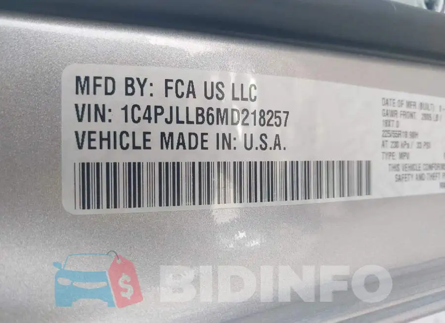 1C4PJLLB6MD218257 Photo# 9