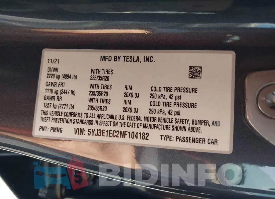 5YJ3E1EC2NF104182 Photo# 9