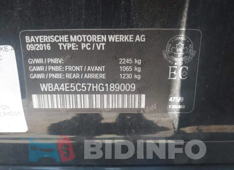 WBA4E5C57HG189009 Photo# 9