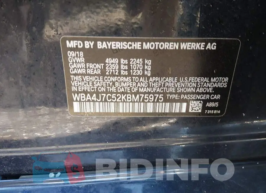 WBA4J7C52KBM75975 Photo# 9