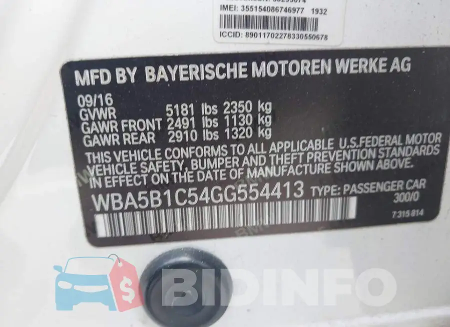 WBA5B1C54GG554413 Photo# 9