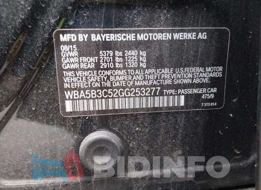 WBA5B3C52GG253277 Photo# 9