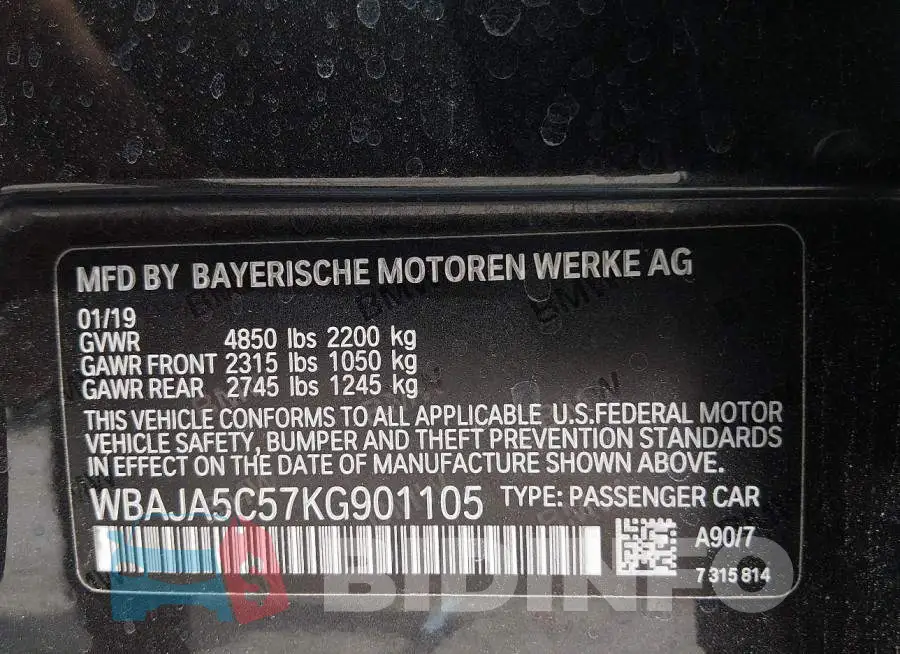 WBAJA5C57KG901105 Photo# 9