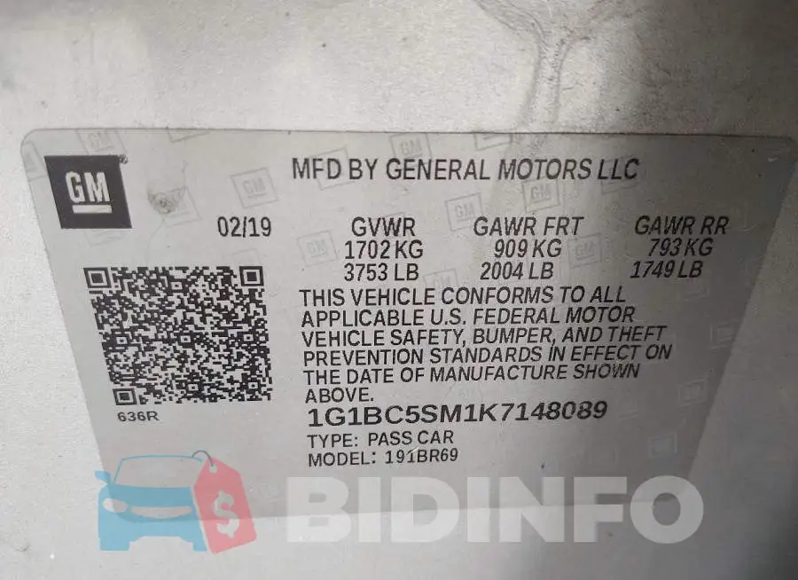 1G1BC5SM1K7148089 Photo# 9