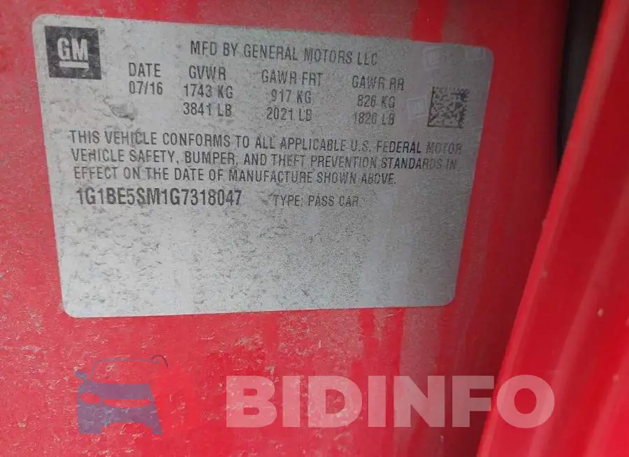 1G1BE5SM1G7318047 Photo# 9