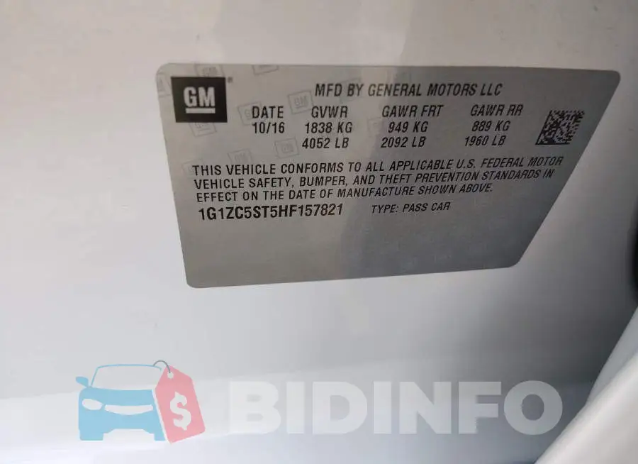 1G1ZC5ST5HF157821 Photo# 9