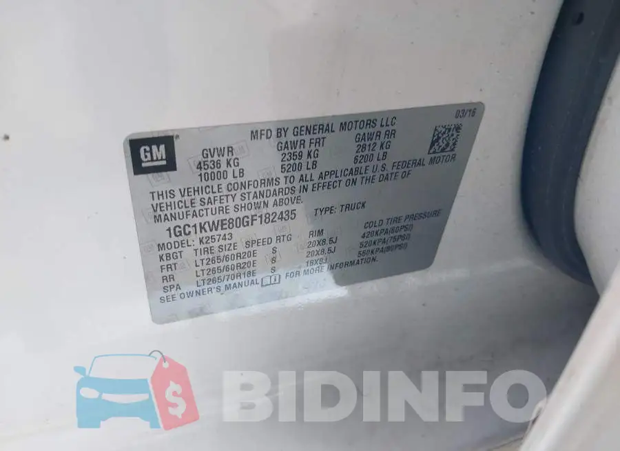 1GC1KWE80GF182435 Photo# 9