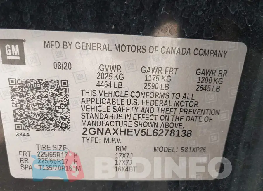 2GNAXHEV5L6278138 Photo# 9