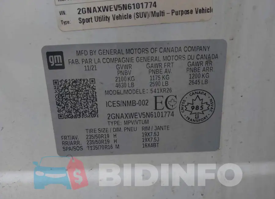 2GNAXWEV5N6101774 Photo# 9