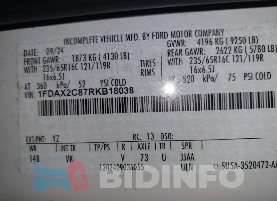 1FDAX2C87RKB18038 Photo# 9
