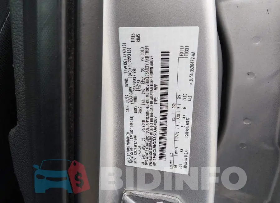 1FMCU9GD3KUA84207 Photo# 9