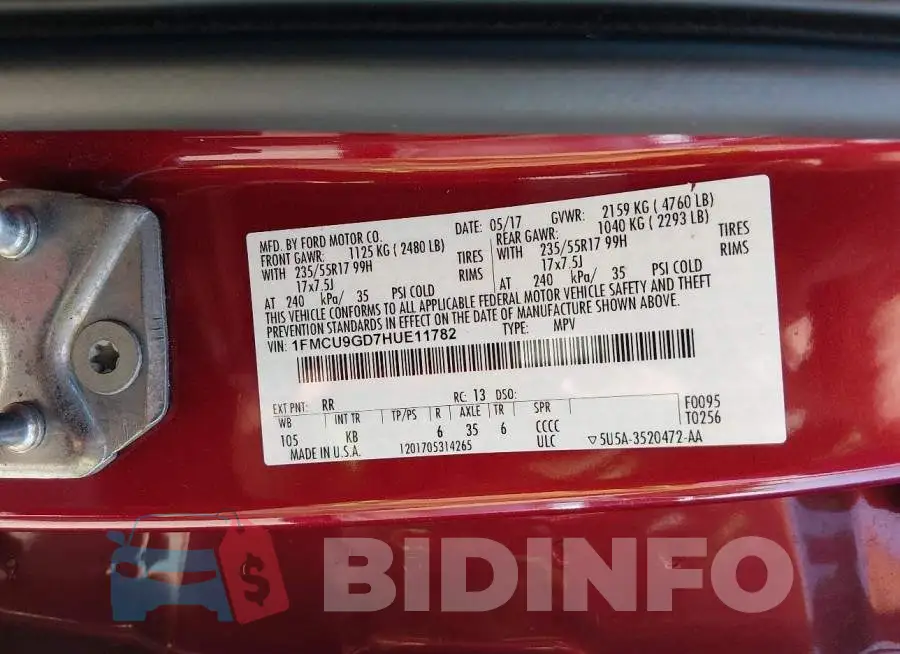 1FMCU9GD7HUE11782 Photo# 9