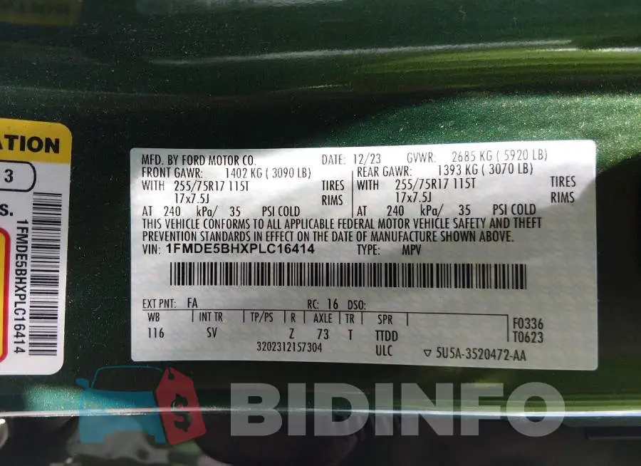 1FMDE5BHXPLC16414 Photo# 9