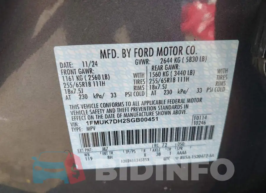 1FMUK7DH2SGB00451 Photo# 9