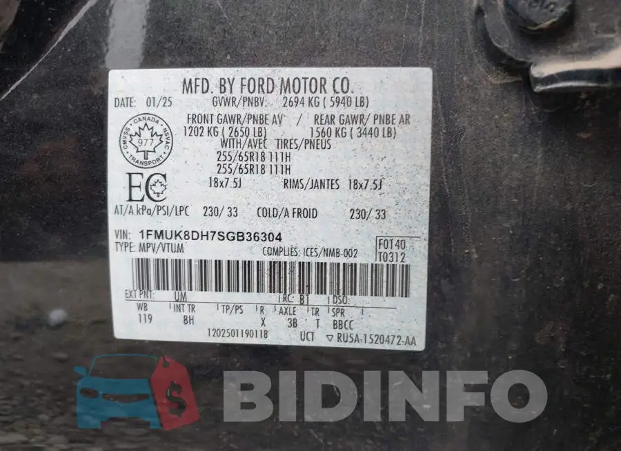 1FMUK8DH7SGB36304 Photo# 9
