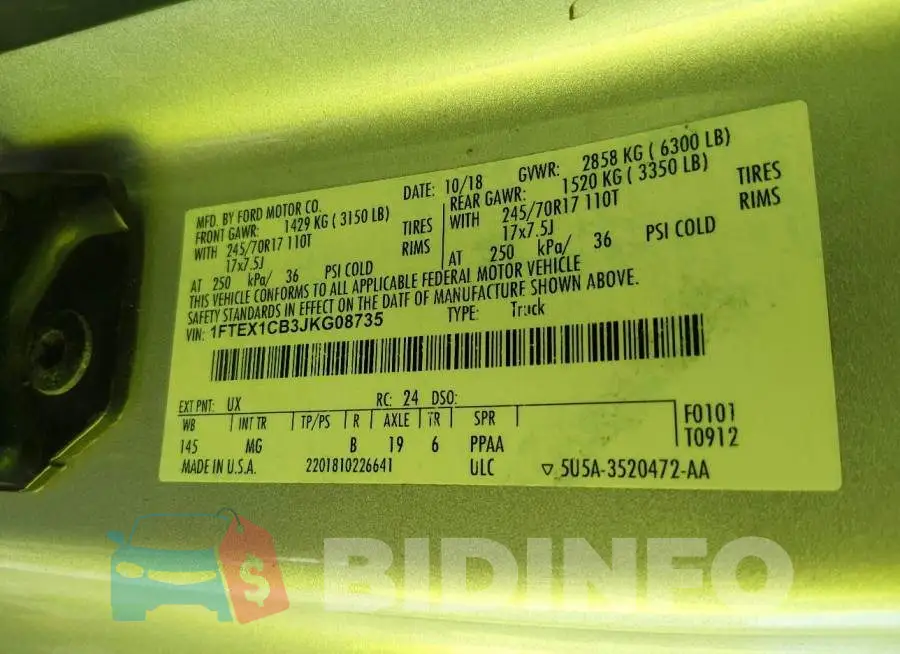 1FTEX1CB3JKG08735 Photo# 9
