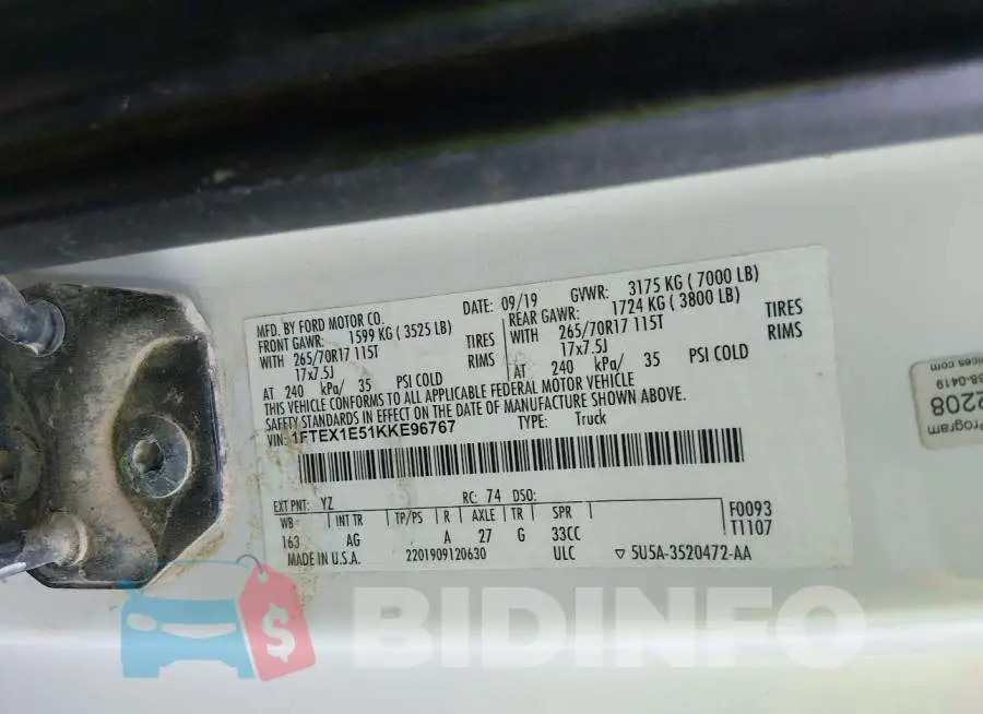 1FTEX1E51KKE96767 Photo# 9