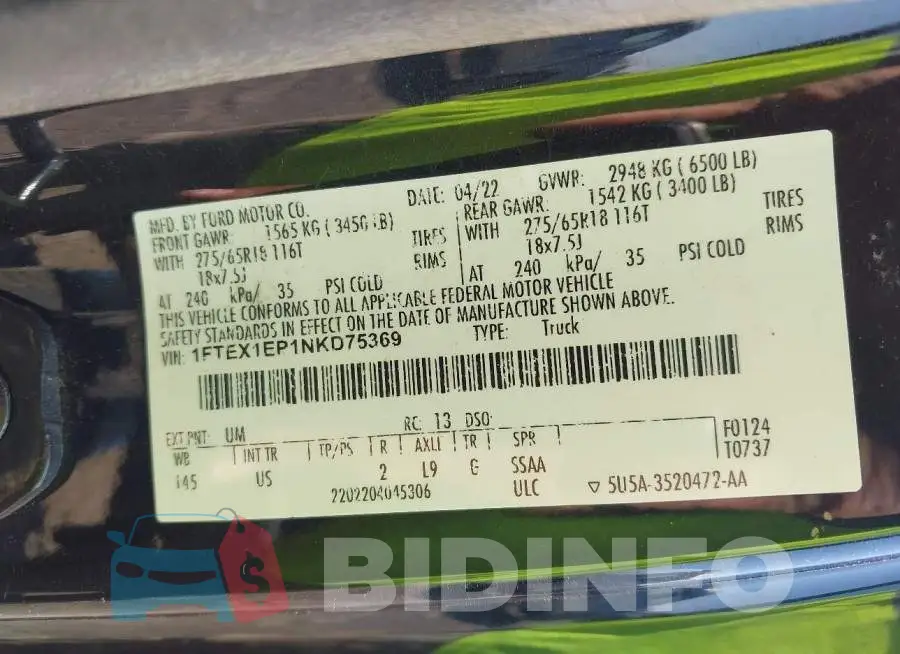 1FTEX1EP1NKD75369 Photo# 9