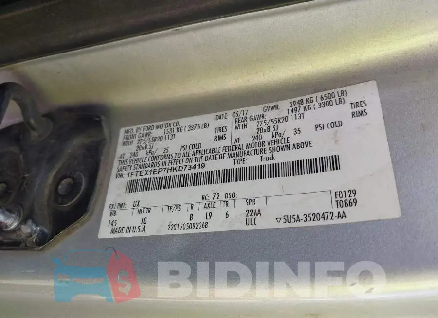 1FTEX1EP7HKD73419 Photo# 9