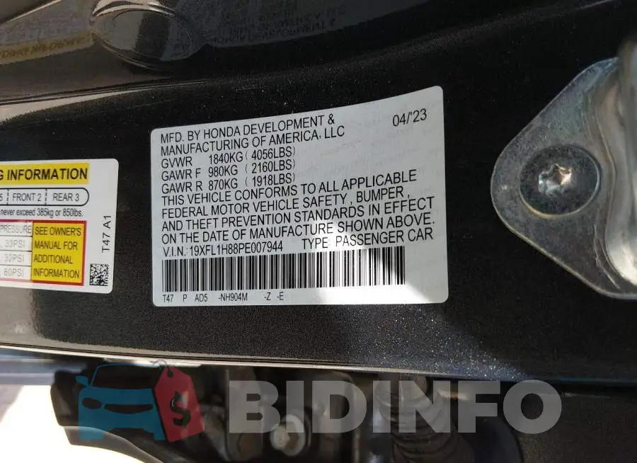 19XFL1H88PE007944 Photo# 9