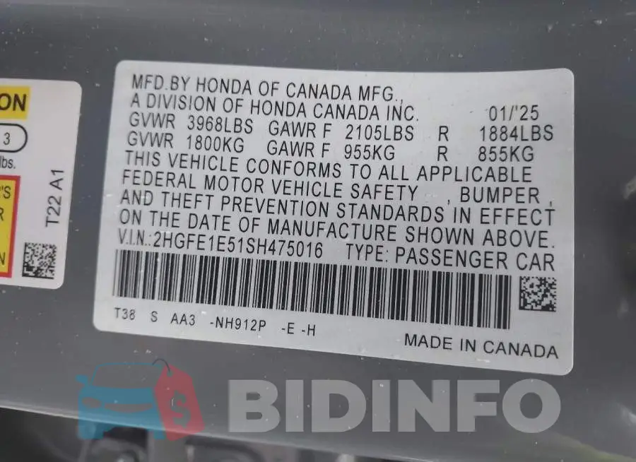 2HGFE1E51SH475016 Photo# 9
