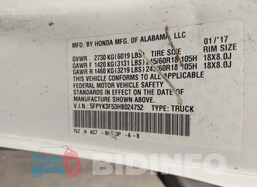5FPYK3F53HB024752 Photo# 9