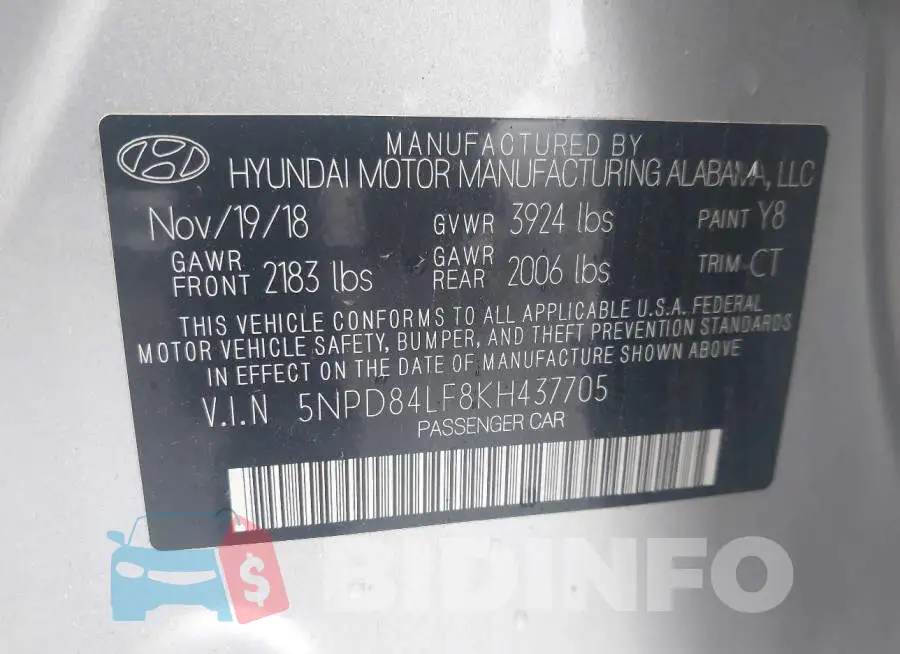 5NPD84LF8KH437705 Photo# 9
