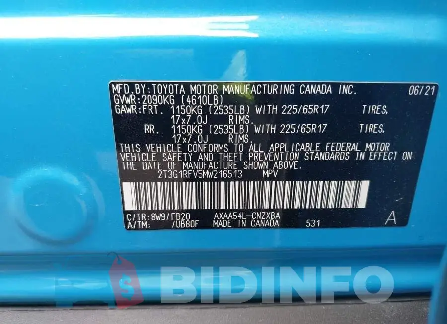 2T3G1RFV5MW216513 Photo# 9