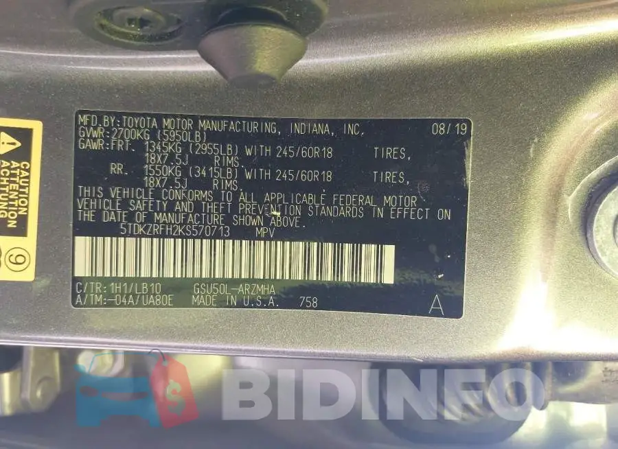 5TDKZRFH2KS570713 Photo# 9