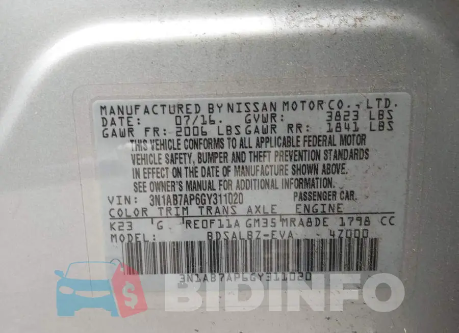 3N1AB7AP6GY311020 Photo# 9