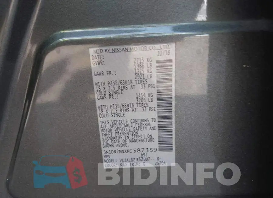 5N1DR2MNXKC587359 Photo# 9