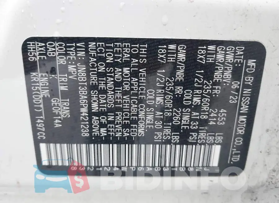 JN8BT3BA6PW421238 Photo# 9