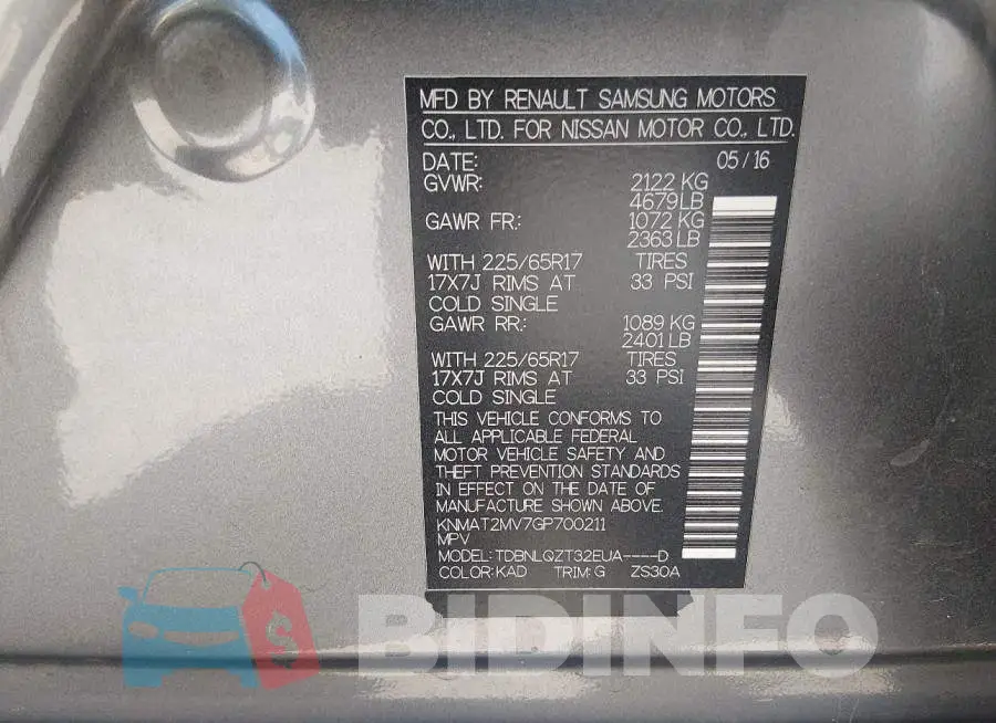 KNMAT2MV7GP700211 Photo# 9
