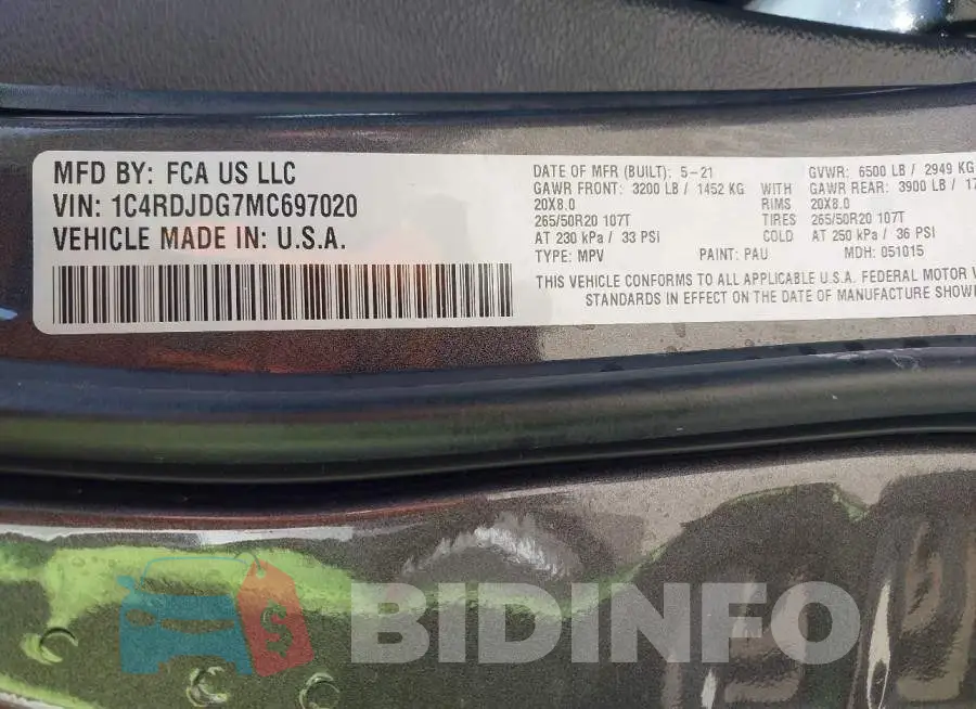 1C4RDJDG7MC697020 Photo# 9