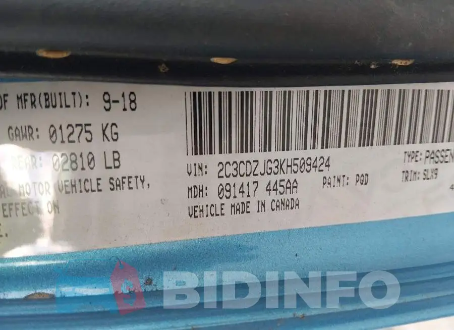 2C3CDZJG3KH509424 Photo# 9