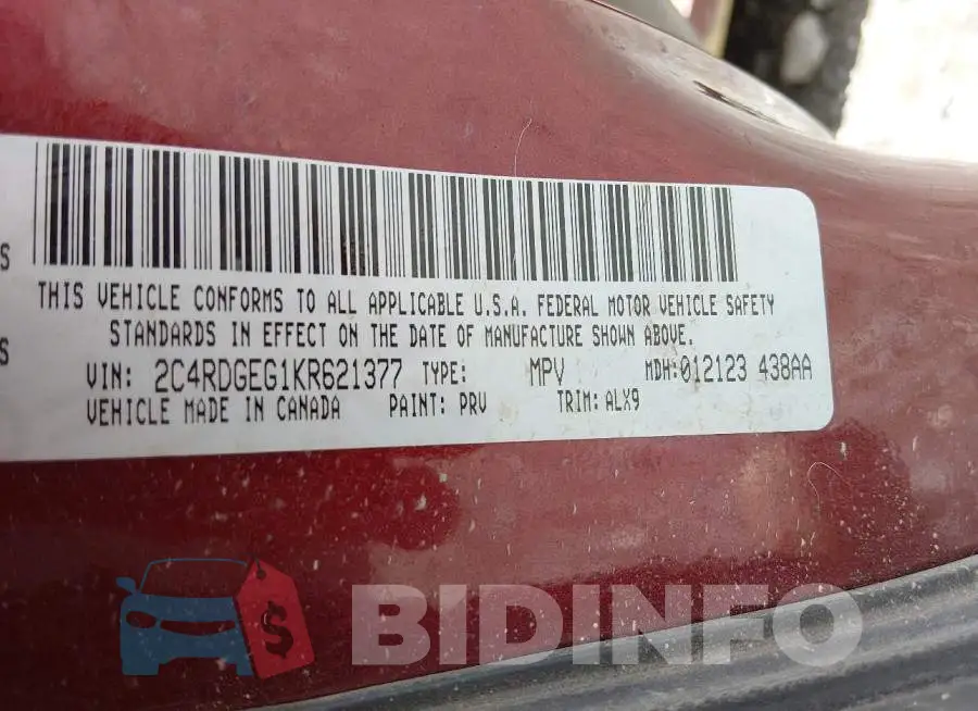 2C4RDGEG1KR621377 Photo# 9