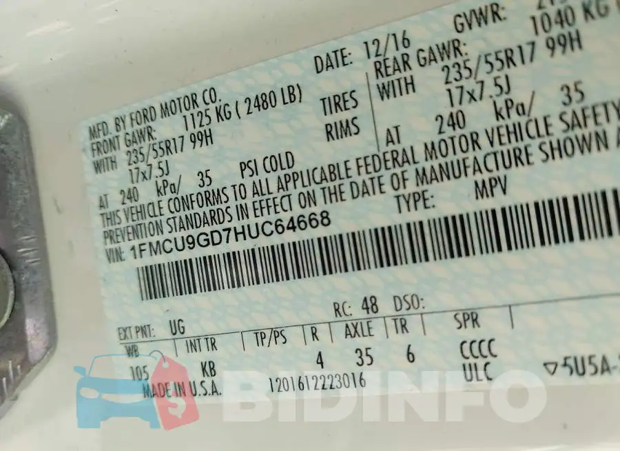 1FMCU9GD7HUC64668 Photo# 9