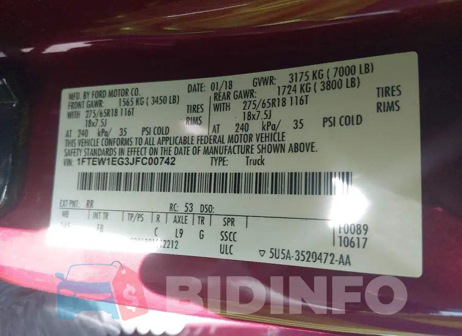 1FTEW1EG3JFC00742 Photo# 9