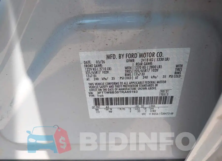 3FTTW8B30TRA65193 Photo# 9
