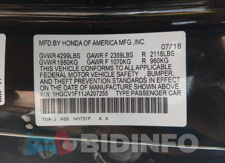 1HGCV1F11JA207255 Photo# 9